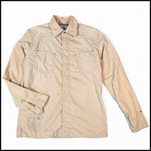 Tommy Hilfiger Mens M Rescue‎ Squad Utility Shirt Khaki Embroidered Y2K Workwear
